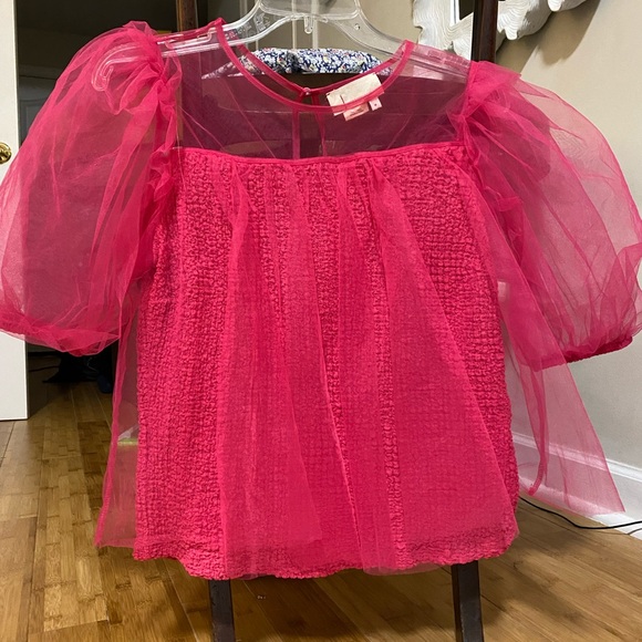 Anthropologie Tops - Anthropologie size Medium puff sleeve pink top